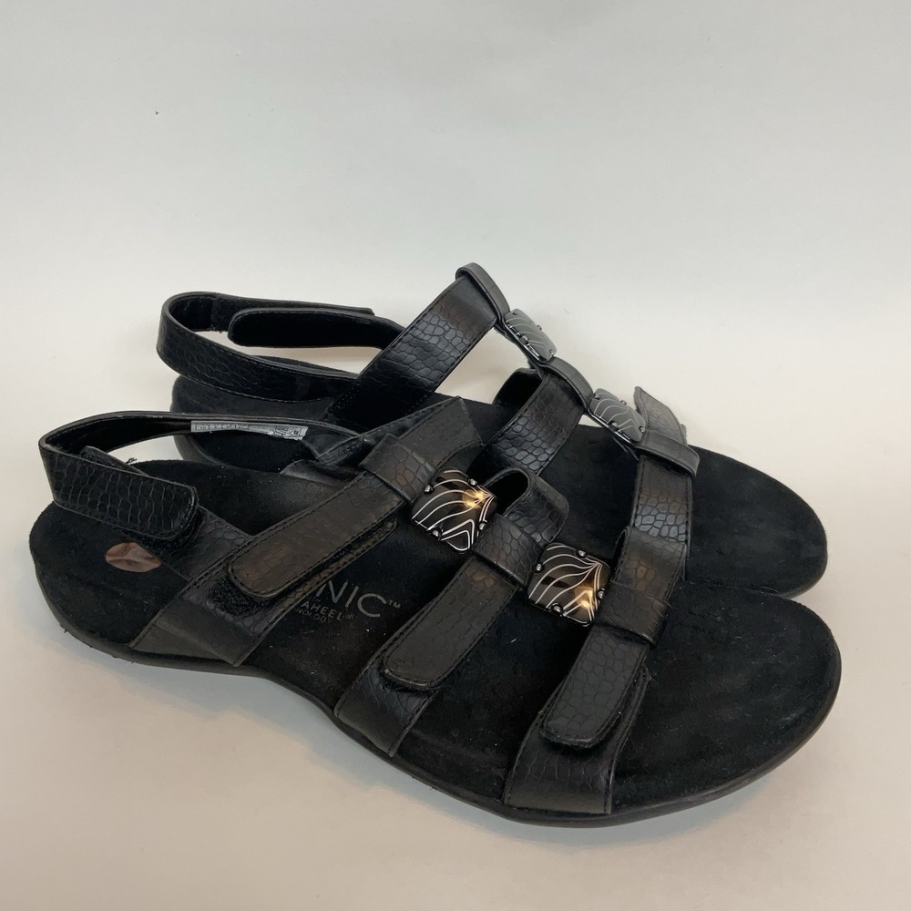 Vionic Amber‎ Black Strappy Comfort Adjustable Sandals Shoes Women's - Size 10